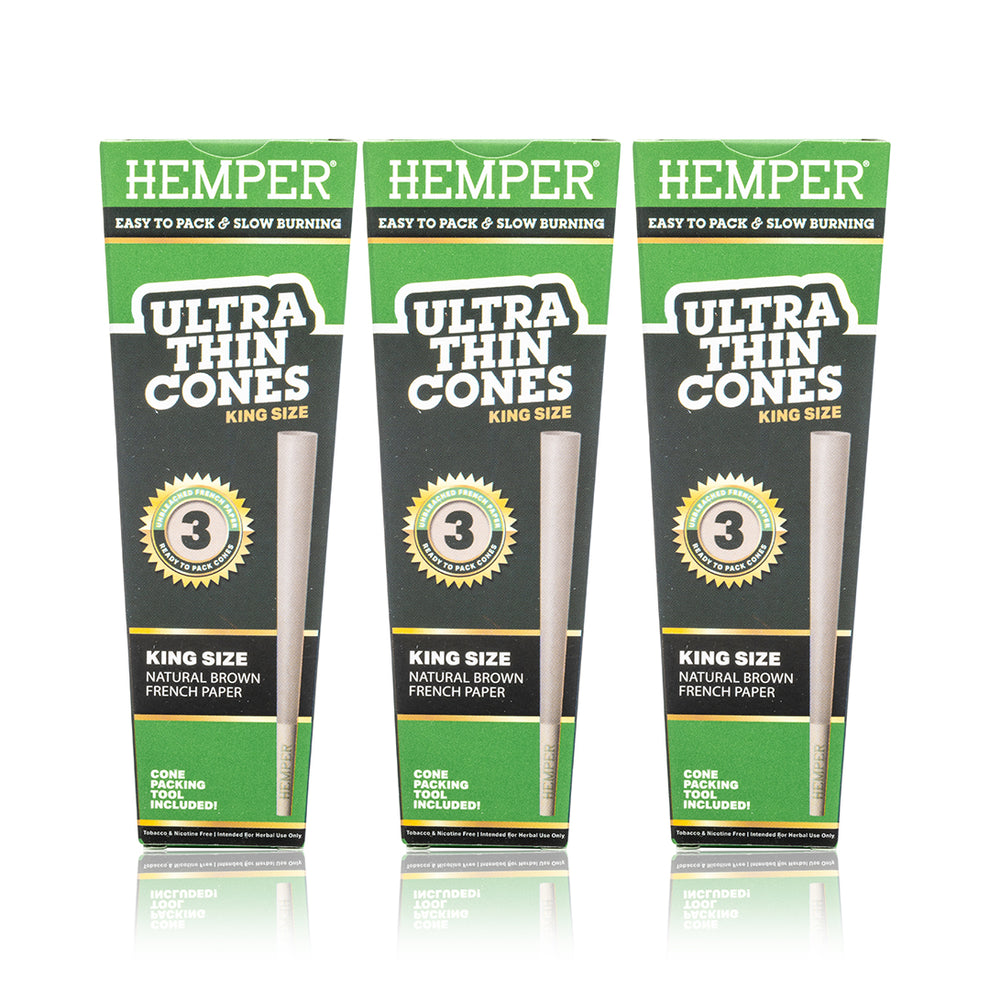 HEMPER King Size Ultra Thin Natural Brown Cones 3PK - 2