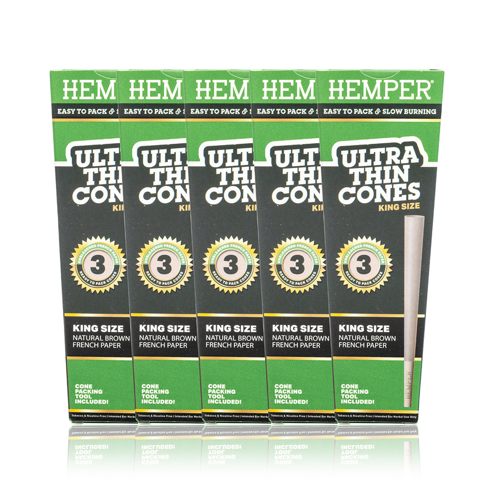 HEMPER King Size Ultra Thin Natural Brown Cones 3PK - 3